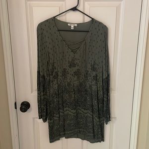 Billabong Olive Green Long Sleeve Lace-Up Tunic Dress